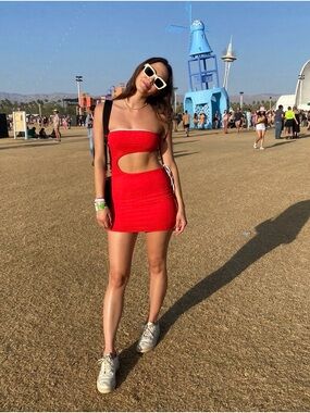Frankie's Bikinis Red Strapless Cutout Mini Dress